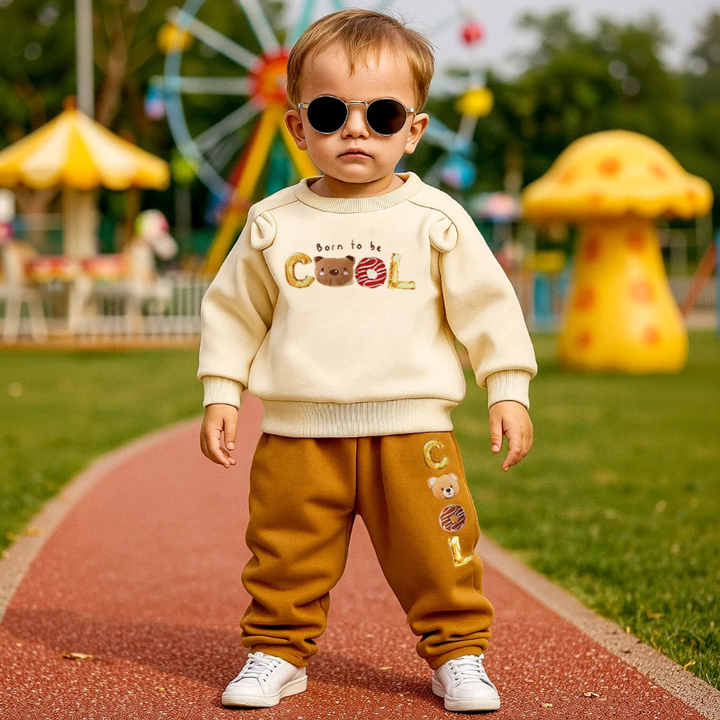 Winter Toddler Boys Clothes Sets Funny Bear Pattern Long Sleeve Thick Top And Printed Pants 2-Piece Set Children's Clothing