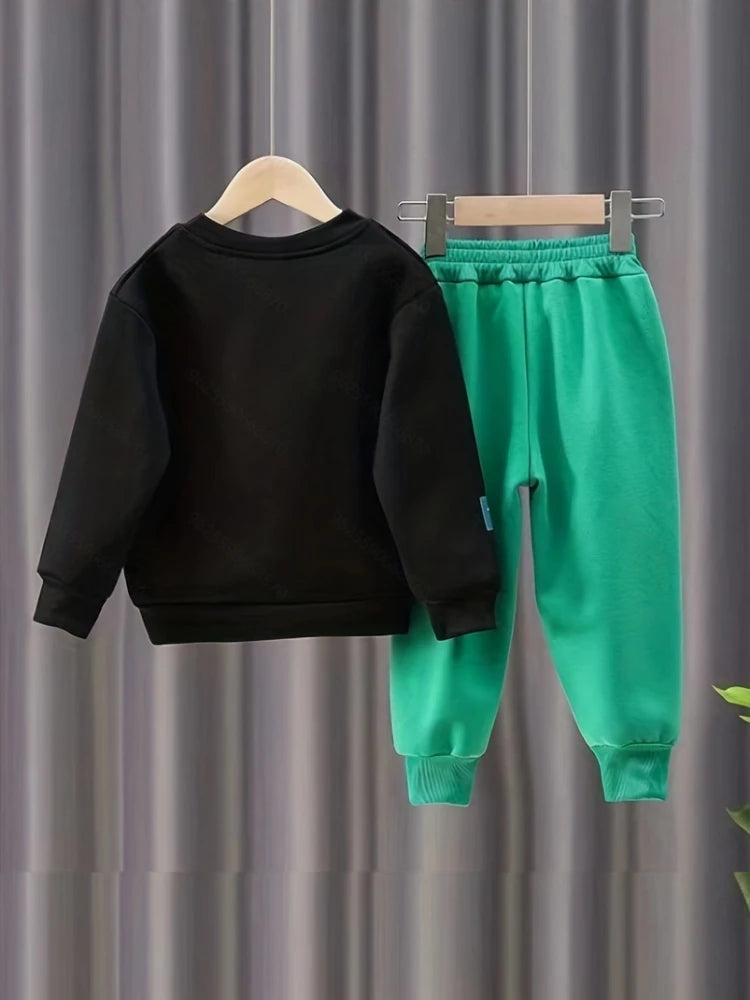 Autumn Children Boy Clothes Set Baby Girls Cartoon Embroidery Bear Sweatshirts Pullover Top and Pants Suit Teenage Tracksuits