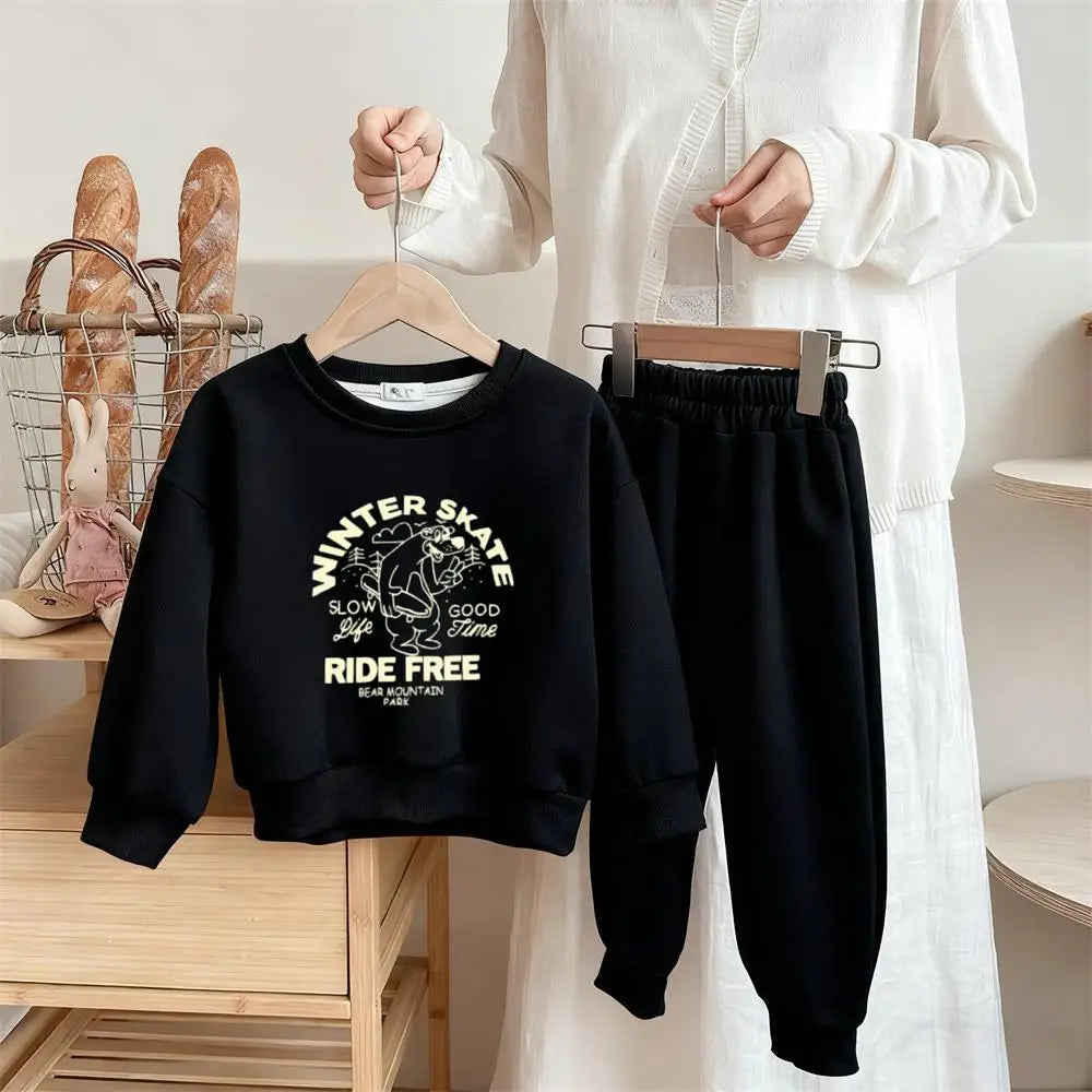 Baby Long-sleeved Suits Cartoon Sweatshirts+Pants Two Piece New Autumn Wear Printed Hoodie Loose Pants Simple Fashion Tops Suit