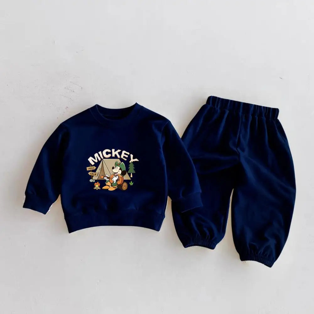 6m-6y Children's Clothes Spring New Mickey Sweatshirts Outfits Cartoon Fashion Solid Color Long Sleeve Tops + Pants 2piece/set