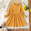 Toddler Girl Turtleneck Solid Color Ribbed Long-sleeve Dress