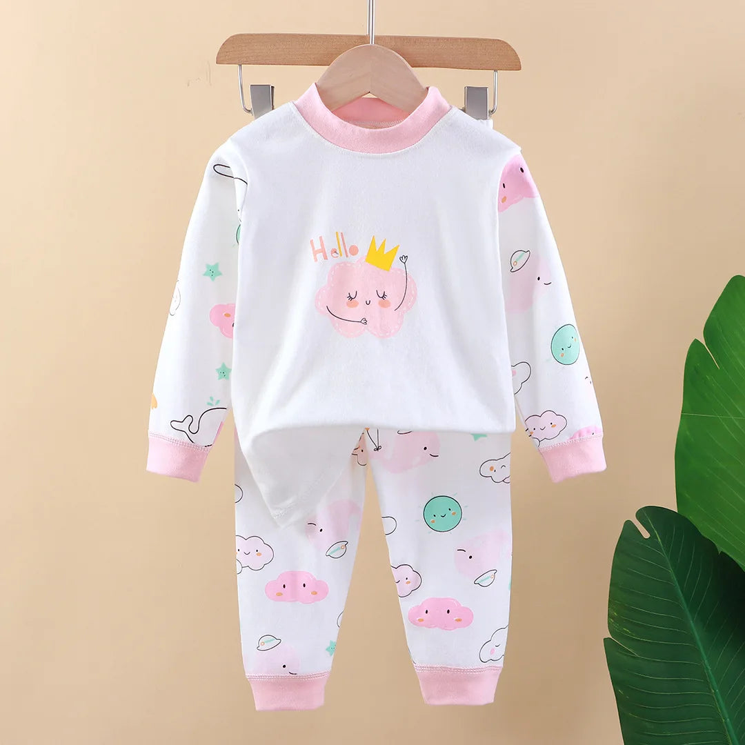 Kidsclick Kids’ Cartoon Print Cotton Pajamas – Long Sleeve 2-Piece Sleepwear Set for Spring
