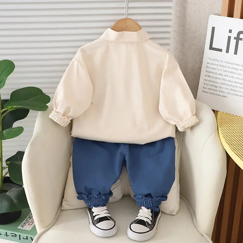 Kidsclick Boys’ Dinosaur Cotton Shirt & Jeans Set – Spring 2-Piece Casual Outfit (Ages 1-5 Years)