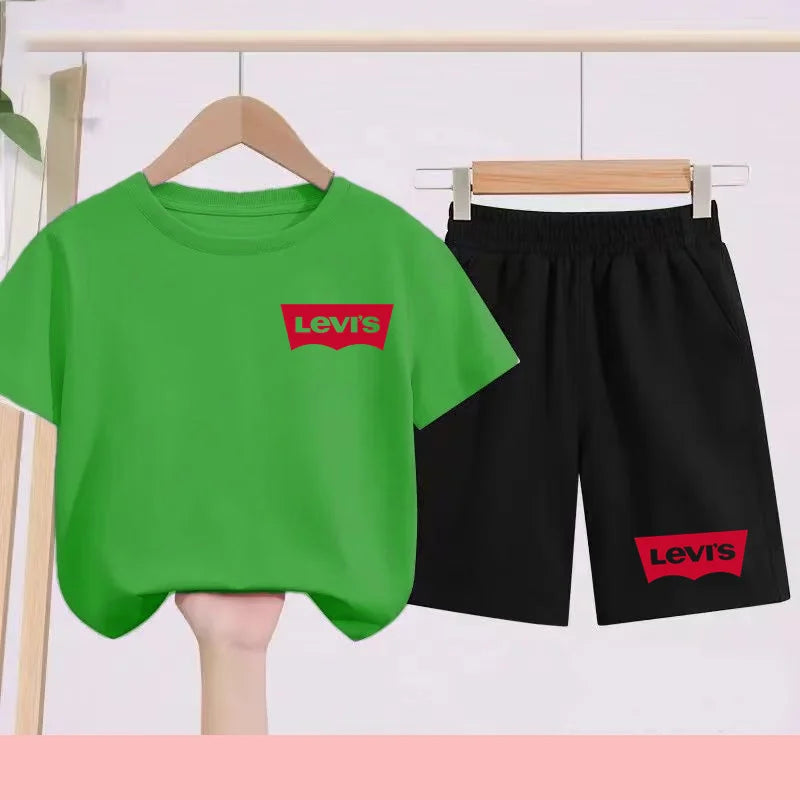 Kidsclick Kids’ Letter Print T-Shirt & Shorts Set – Summer 2-Piece Casual Sports Outfit (Ages 1-12 Years, Boys & Girls)
