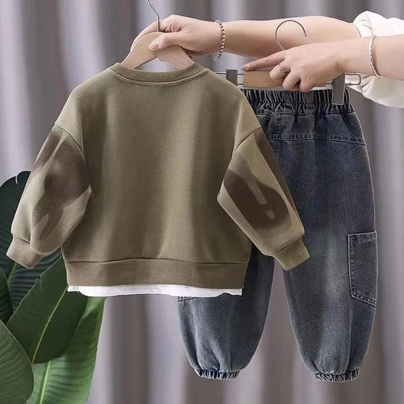 Kidsclick Boys’ Letter Print Sweatshirt & Pants Set – Spring/Autumn 2-Piece Casual Outfit (Ages 1-8 Years)