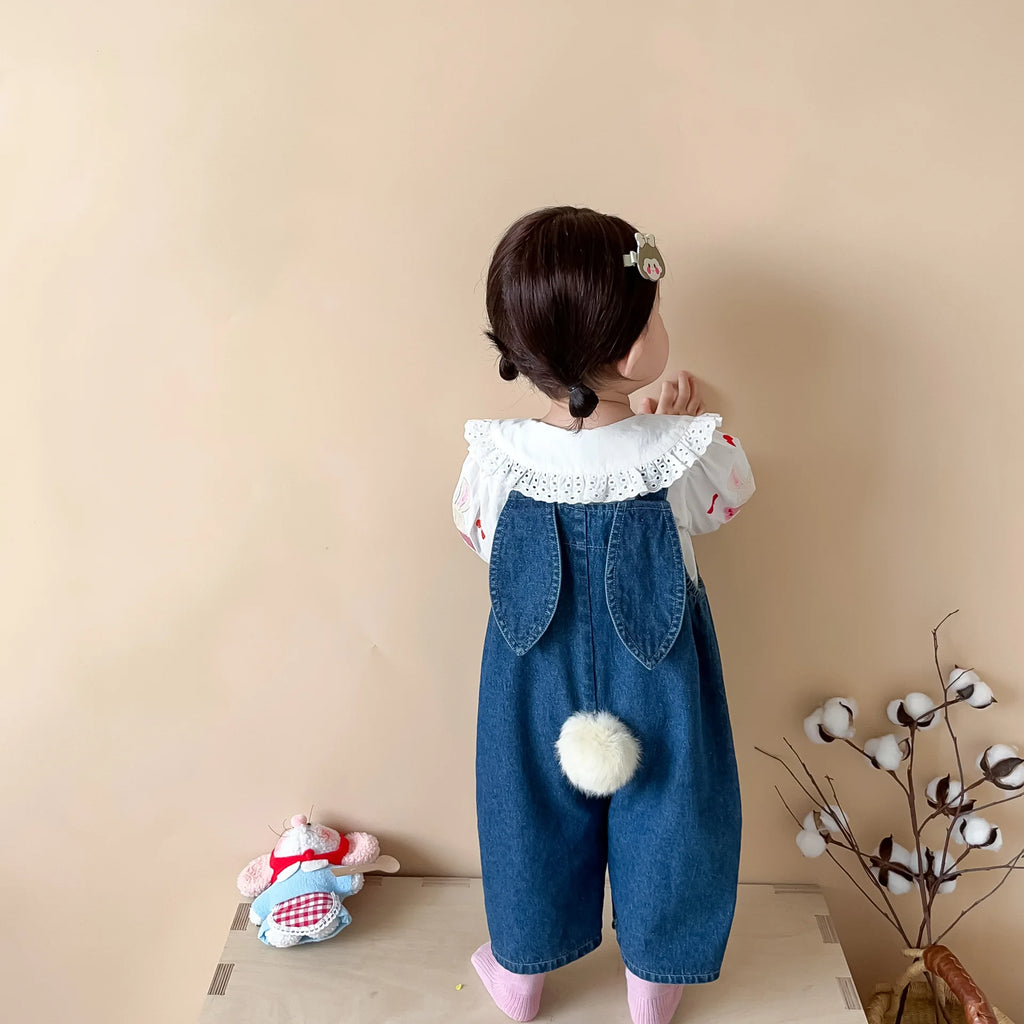 2025 Autumn New Baby Girl Sleeveless Denim Jumpsuit Toddler Girl Cute Rabbit Ear Overalls Infant Romper Kids Clothes 0-24M
