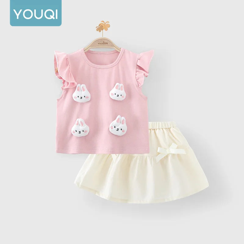 【Youqi】Chinese 0-2 Year Old Baby Girl Outfit Short-Sleeve Shorts Set New Style Baby Top Two-Piece Set Children's Fashionable Outfit