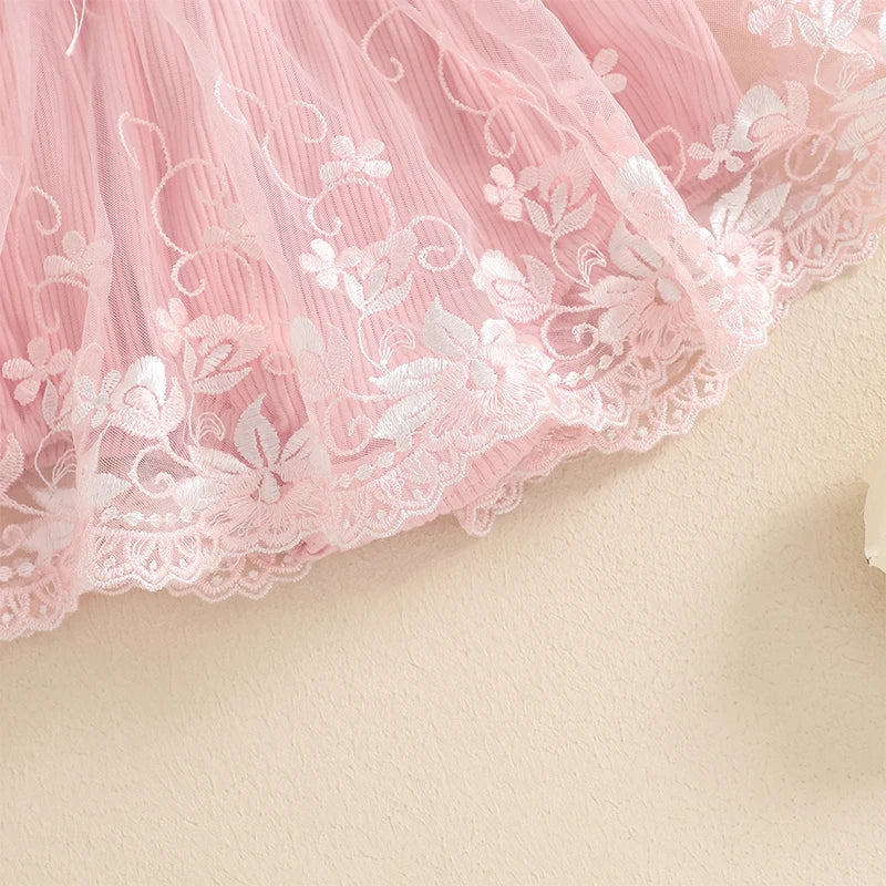 Kidsclick Baby Girl 3D Flower Embroidered Romper Dress with Headband