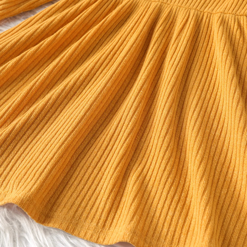 Toddler Girl Turtleneck Solid Color Ribbed Long-sleeve Dress