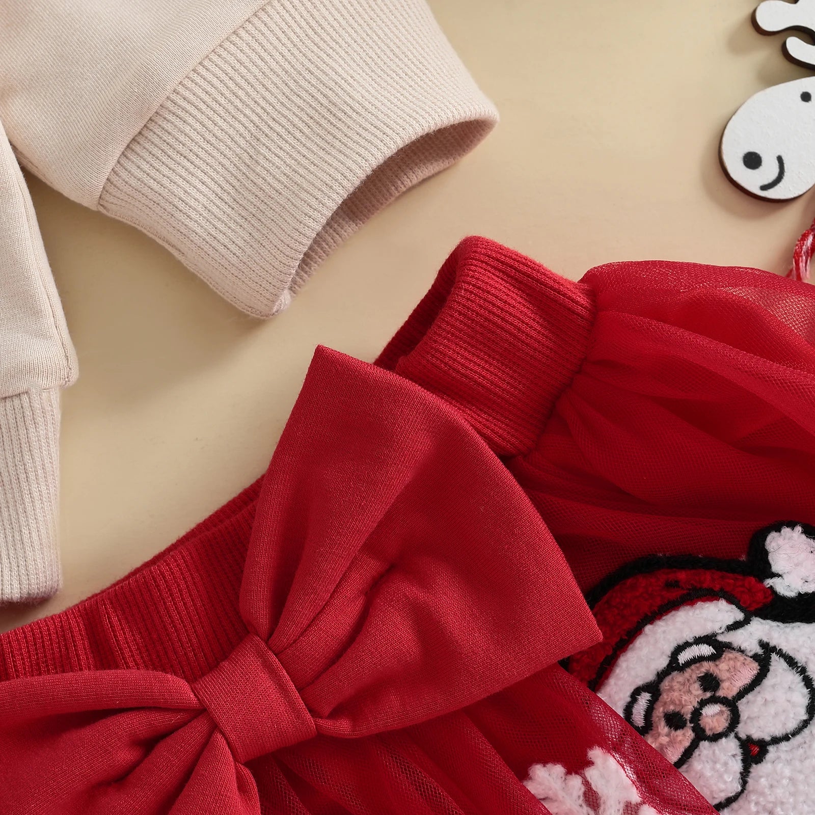 Kidsclick Girls Christmas 2-Piece Outfit – Santa Claus Print Long Sleeve Top & Tulle Skirt Set