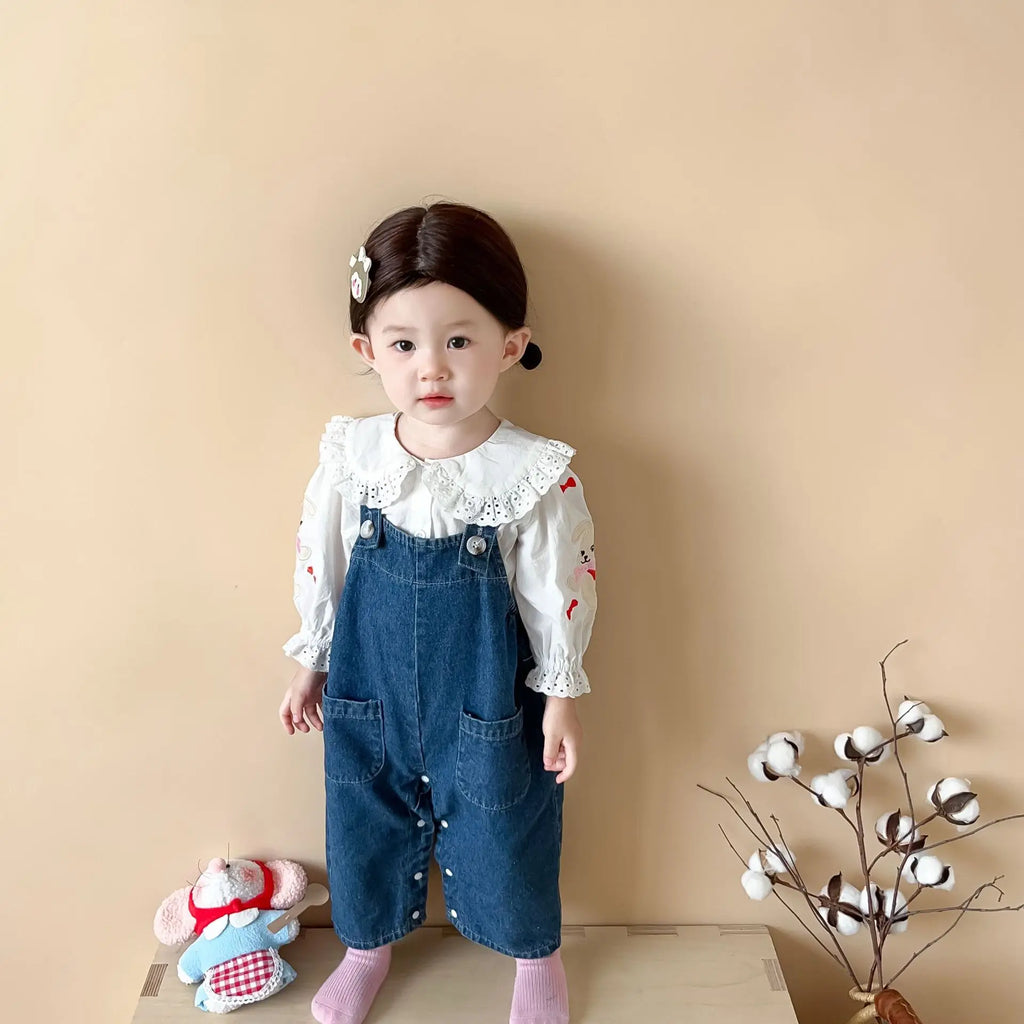 2025 Autumn New Baby Girl Sleeveless Denim Jumpsuit Toddler Girl Cute Rabbit Ear Overalls Infant Romper Kids Clothes 0-24M