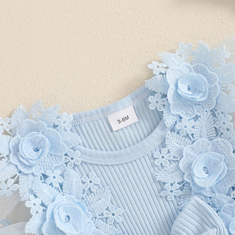 Kidsclick Baby Girl 3D Flower Embroidered Romper Dress with Headband