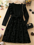 Girls Black Velvet Dress with Butterfly Design Autumn Winter Sweet Cool Princess Style Knitted Panel Velvet Skirt for Kids