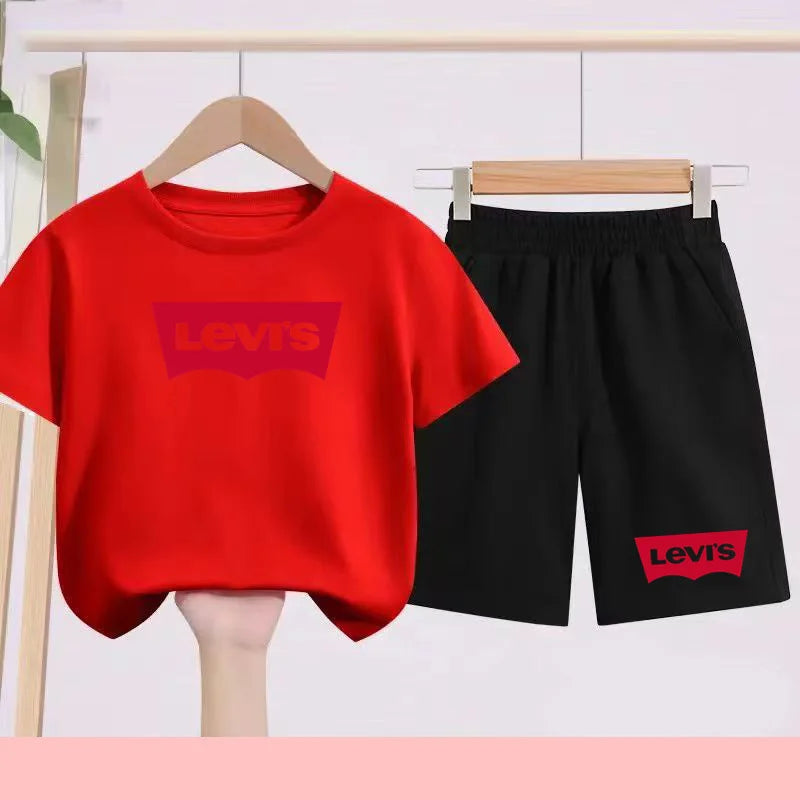 Kidsclick Kids’ Letter Print T-Shirt & Shorts Set – Summer 2-Piece Casual Sports Outfit (Ages 1-12 Years, Boys & Girls)