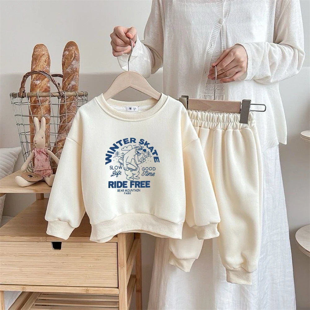 Baby Long-sleeved Suits Cartoon Sweatshirts+Pants Two Piece New Autumn Wear Printed Hoodie Loose Pants Simple Fashion Tops Suit