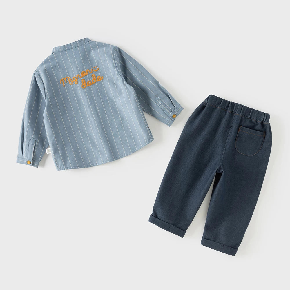 Kidsclick Boys’ Cotton Shirt & Pants Set – Spring 2-Piece Casual Outfit (Toddlers & Kids)