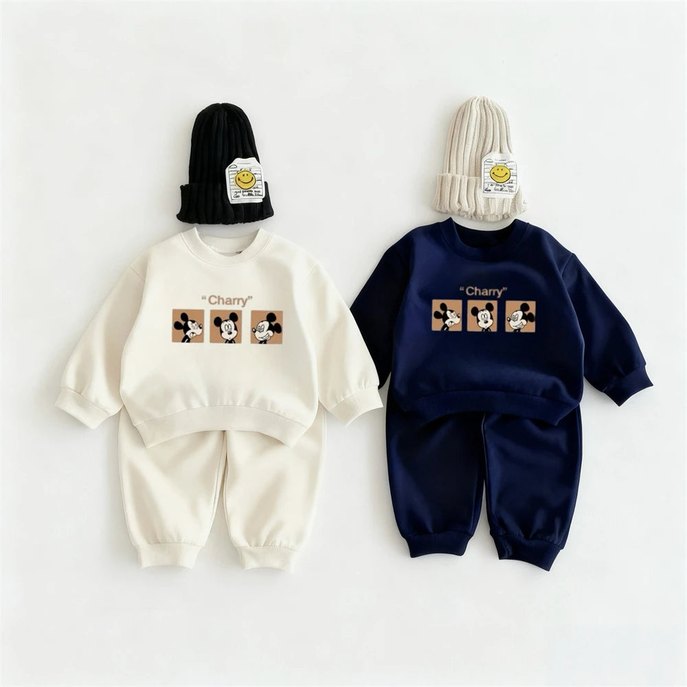 Kidsclick Boys’ Green Cartoon Hoodie & Sweatpants Set – Autumn Two-Piece Tracksuit