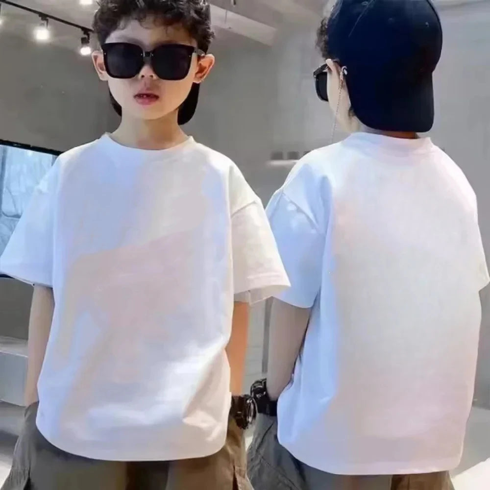 Little bear Print yellow Summer Short Sleeve Children Age 3-12 Girls boy Set white black Tshirt+Shorts 2pcs leisure Kids Set