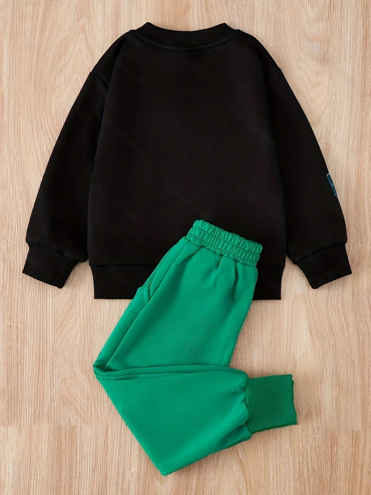 Autumn Children Boy Clothes Set Baby Girls Cartoon Embroidery Bear Sweatshirts Pullover Top and Pants Suit Teenage Tracksuits