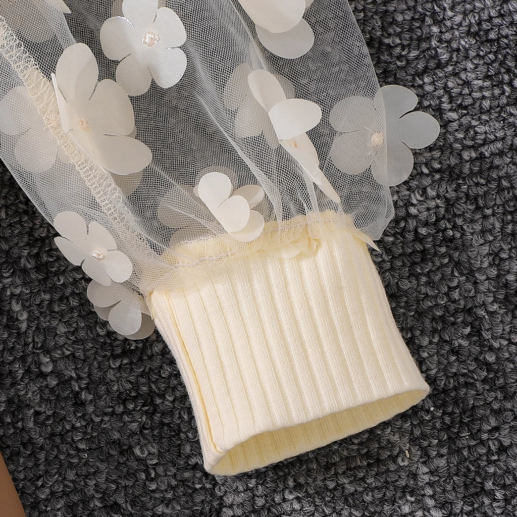 Girls Casual Hollow out Sleeve Top with Half Skirt Two-Piece Set Spring Autumn Fashion Kids Outfit