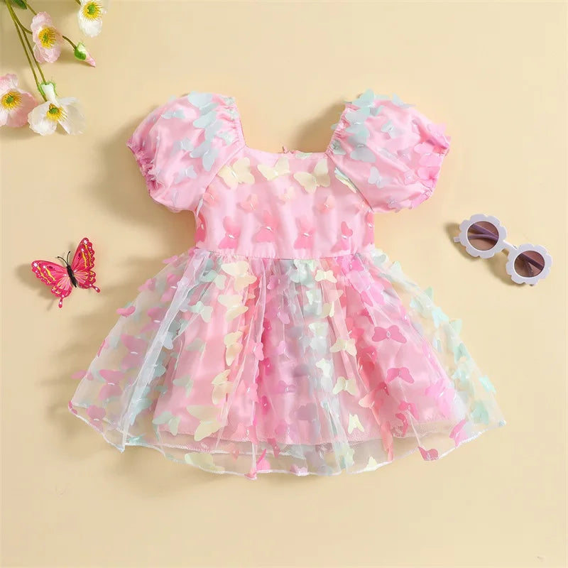 Kidsclick Baby Girl Butterfly Tulle Princess Dress – Puff Sleeve Summer Party Dress