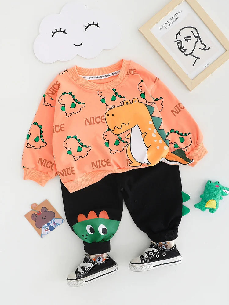 Kidsclick Kids’ Cartoon T-Shirt & Pants Set – Spring/Autumn 2-Piece Casual Outfit (Toddlers 1-5 Years)