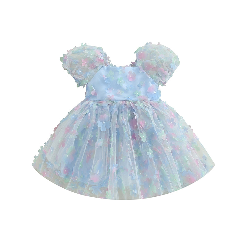 Kidsclick Baby Girl Princess A-Line Dress – Puff Sleeve Tulle Layered Dress with 3D Flower & Butterfly for Party & Birthday