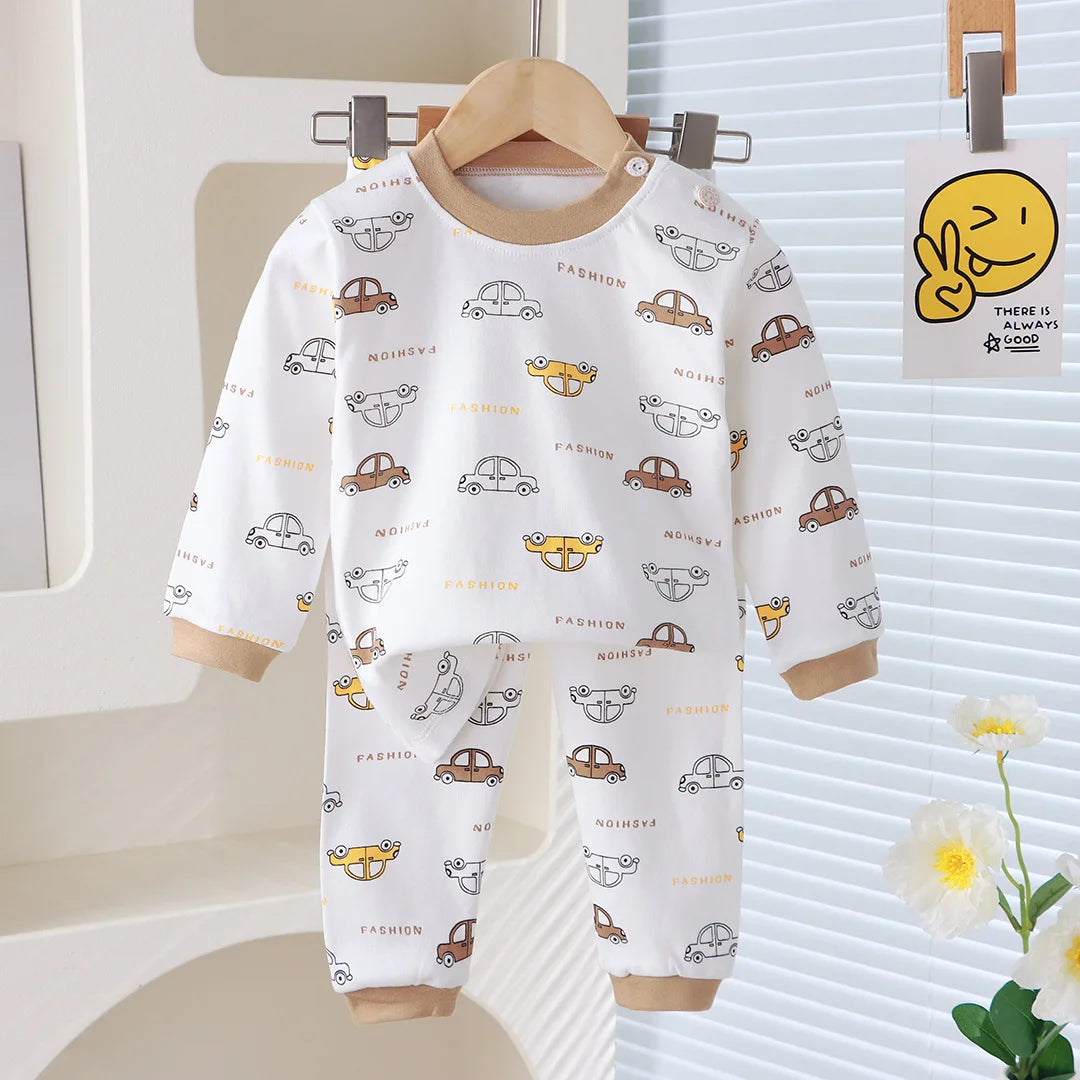 Kidsclick Kids’ Cartoon Print Cotton Pajamas – Long Sleeve 2-Piece Sleepwear Set for Spring